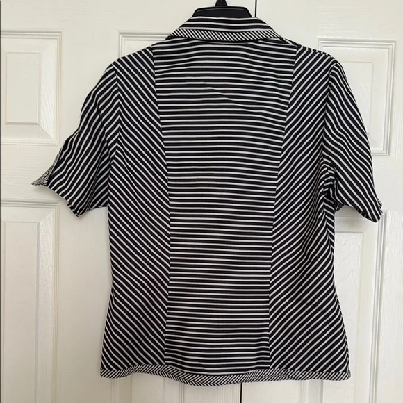 Jones New York Signature Navy & White Striped Button-Up Shirt, Size M - Picture 6 of 8